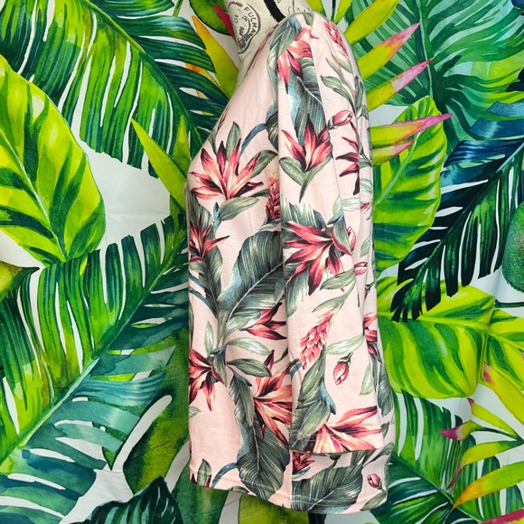 Karen Scott Small Classic Pink Green Floral 3/4 Sleeve Spring Cruise Coastal Tee - Picture 2 of 7